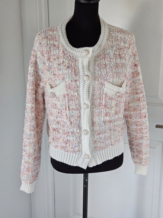 Handmade Sweaters - Handmade Women's Cream & Blush Textured Button-Front Cardigan